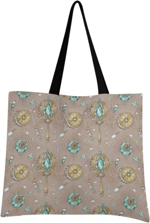 visesunny Women Extra Large Tote Bag Vintage Hairbrush Jeweled Pin Crystal Jar Shoulder Bags Ladies Beach Travel Reusable Grocery Shopping Portable Storage Handbag