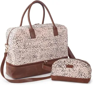 Viva Terry Canvas Weekender Bag, Overnight Travel Carry On Duffel Tote with Shoe Pouch (Cheetah Spot)