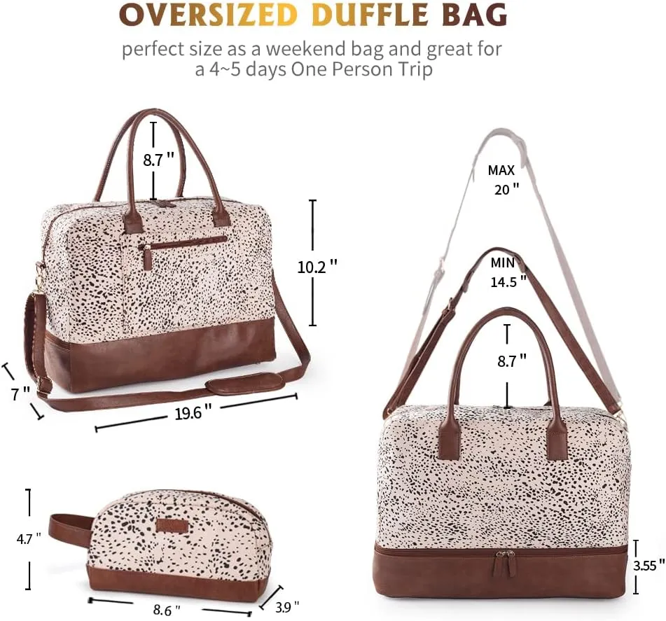 Viva Terry Canvas Weekender Bag, Overnight Travel Carry On Duffel Tote with Shoe Pouch (Cheetah Spot)
