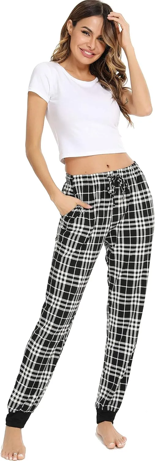 Vlazom Women Plaid Pajama Pants Comfy Lounge Pants Sleep Pj Bottoms Jogger Trousers with Pockets Drawstring