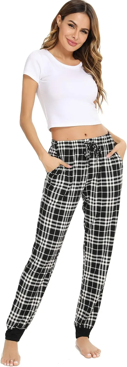 Vlazom Women Plaid Pajama Pants Comfy Lounge Pants Sleep Pj Bottoms Jogger Trousers with Pockets Drawstring