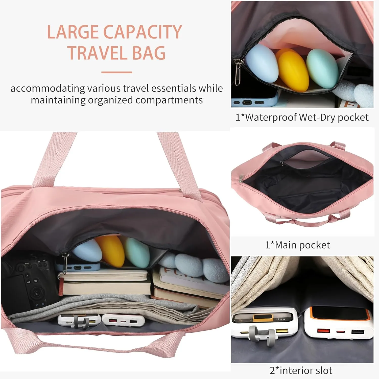 VOOWO Rolling Duffle Bag with Wheels, Expandable Foldable Duffle Bag for Travel, Rolling Under Seat Luggage Carry on Duffel Bags, Wheeled Travel Duffel Large Overnight Weekend Bags (Pink)