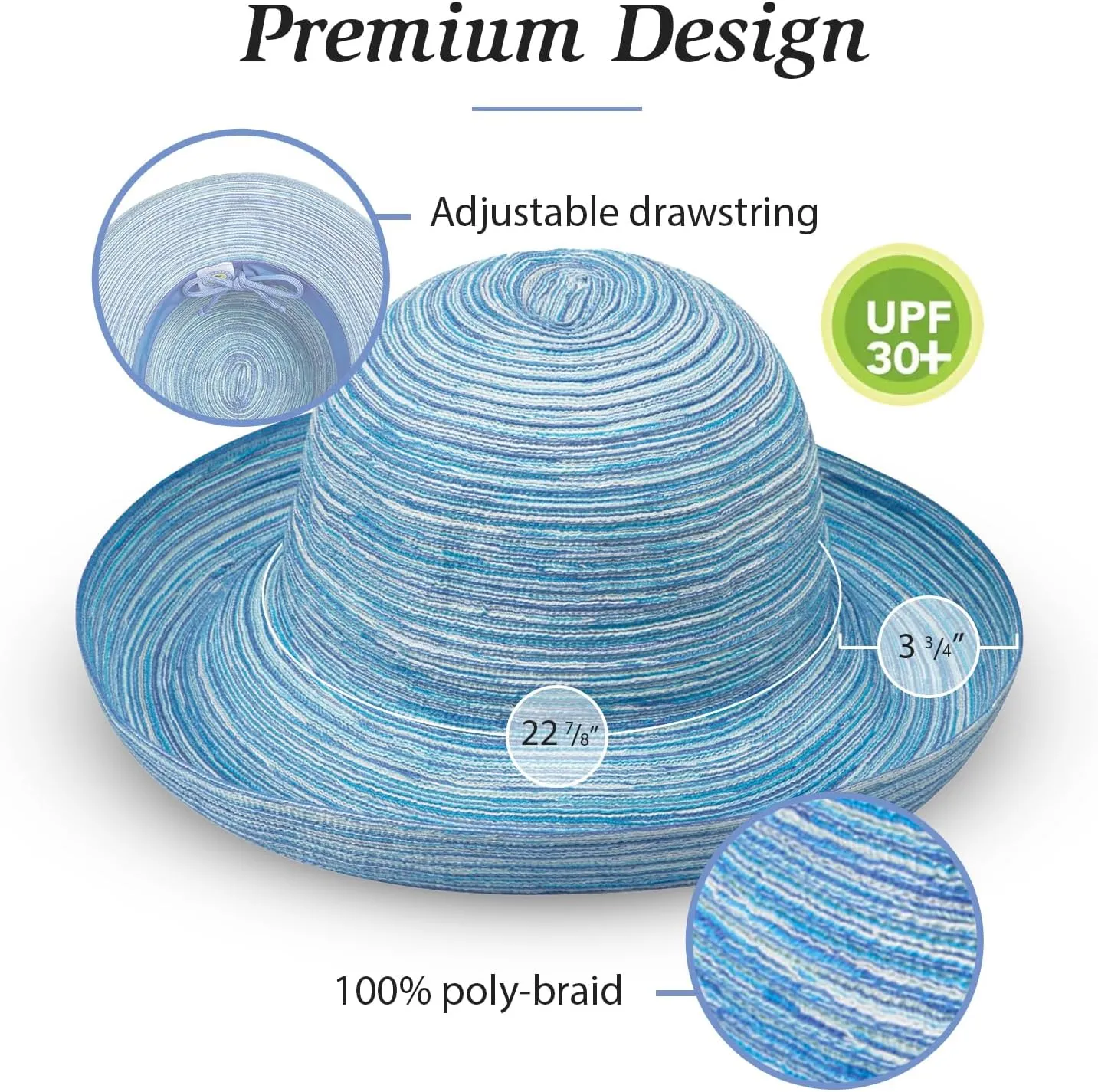 Wallaroo Hat Company Women’s Sydney Sun Hat - UPF 30  Sun Protection, Packable, Adjustable, Medium - Beach, Travel, Wide Brim