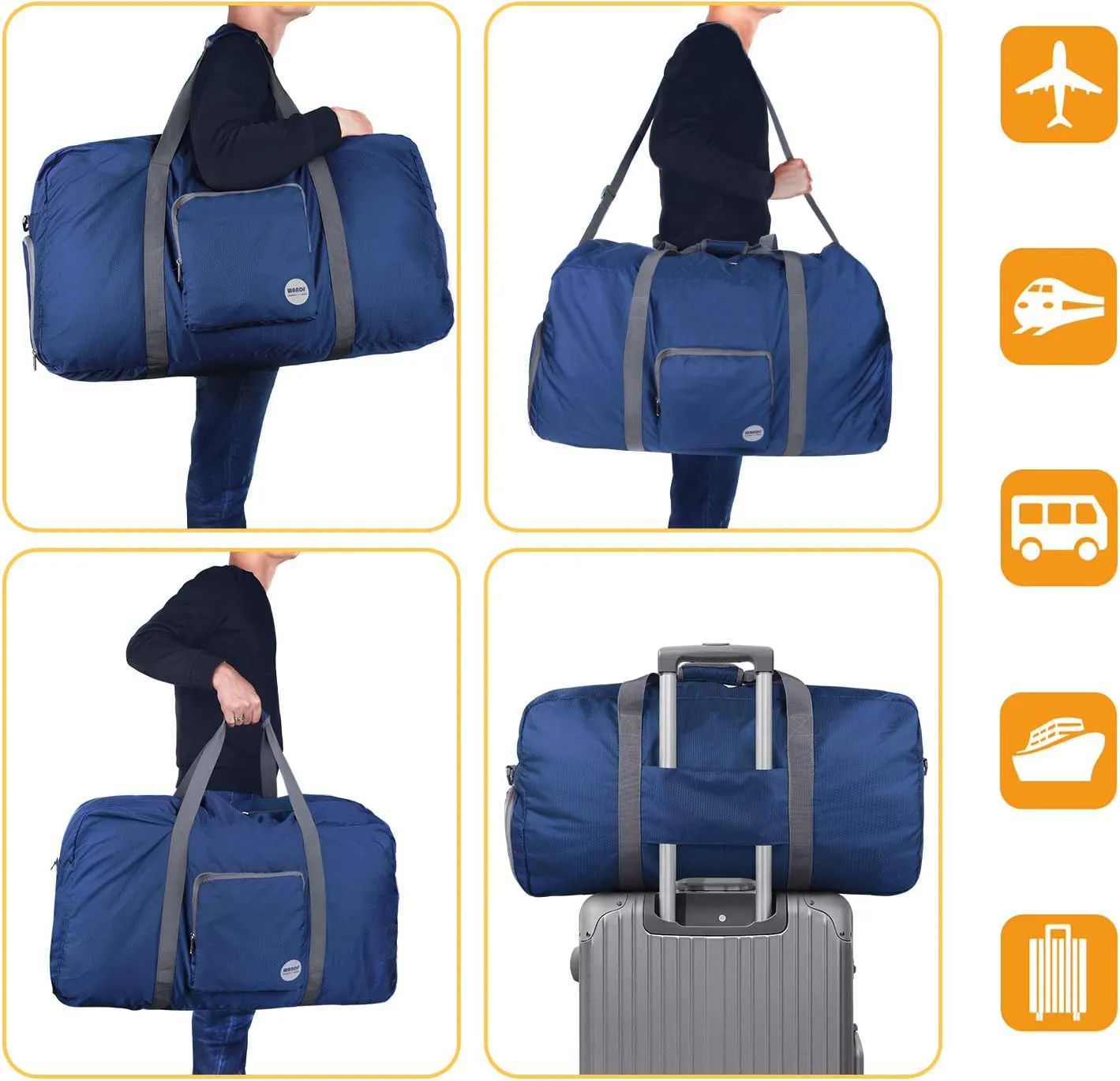WANDF Foldable Travel Duffel Bag 60-120L Duffle Carry on for Women and Men