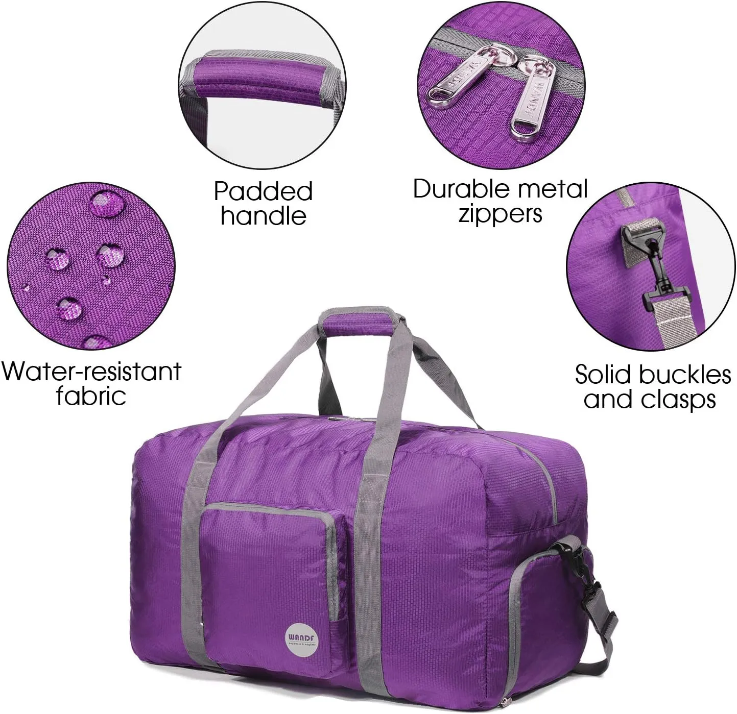 WANDF Foldable Travel Duffel Bag 60-120L Duffle Carry on for Women and Men