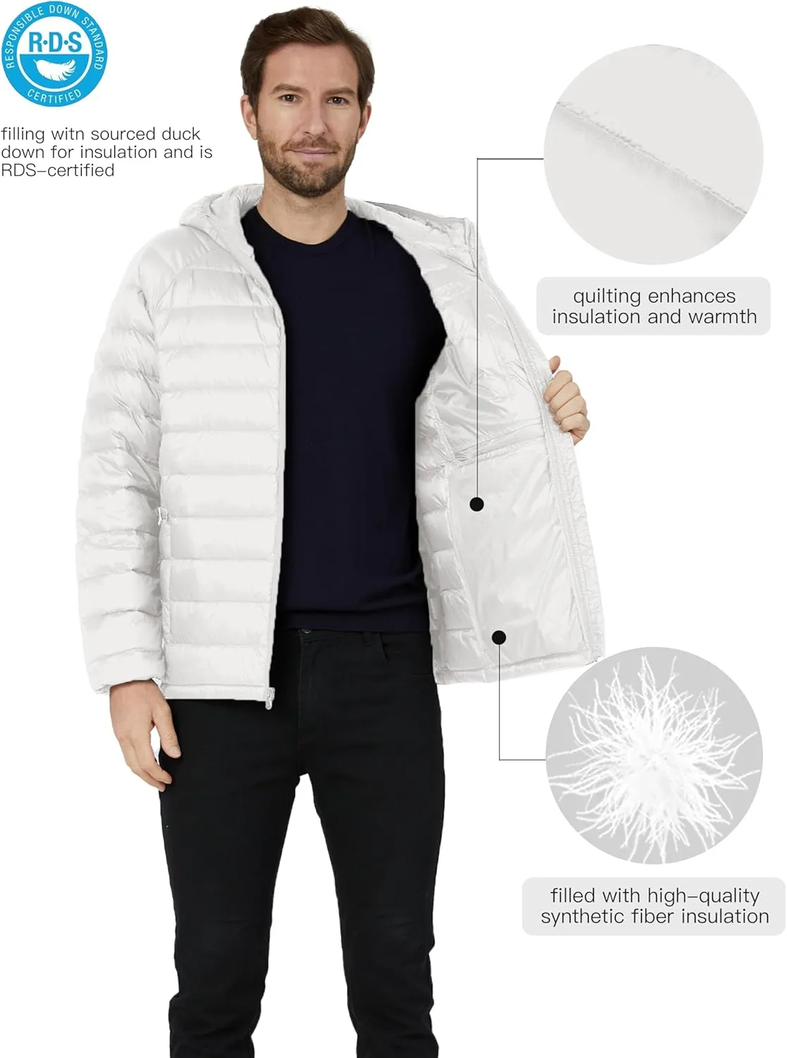 wantdo Men's Packable Down Jacket Lightweight Puffer Jacket Hooded Winter Jacket