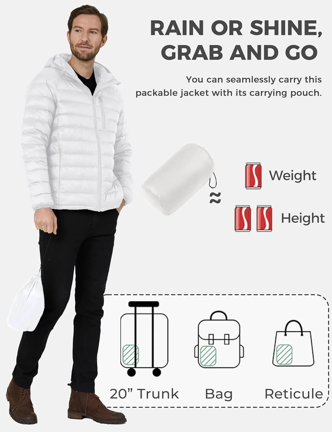 wantdo Men's Packable Down Jacket Lightweight Puffer Jacket Hooded Winter Jacket