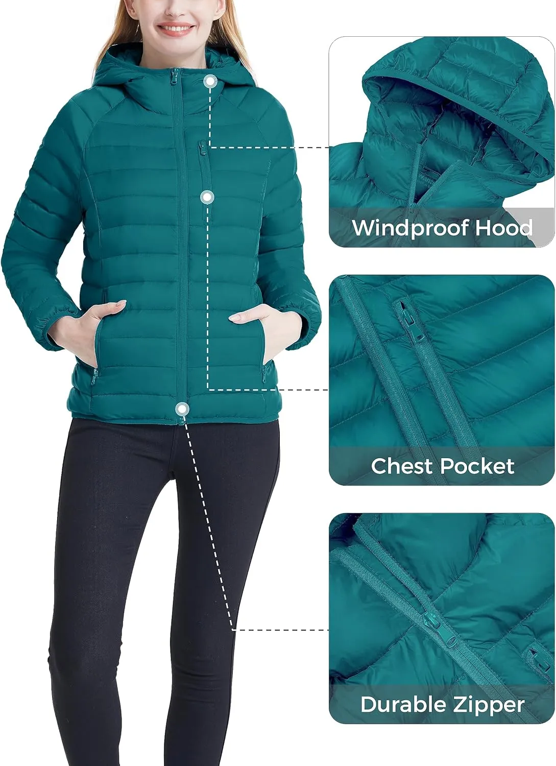 Wantdo Women's Packable Down Jacket Lightweight Puffer Jacket Hooded Winter Coat