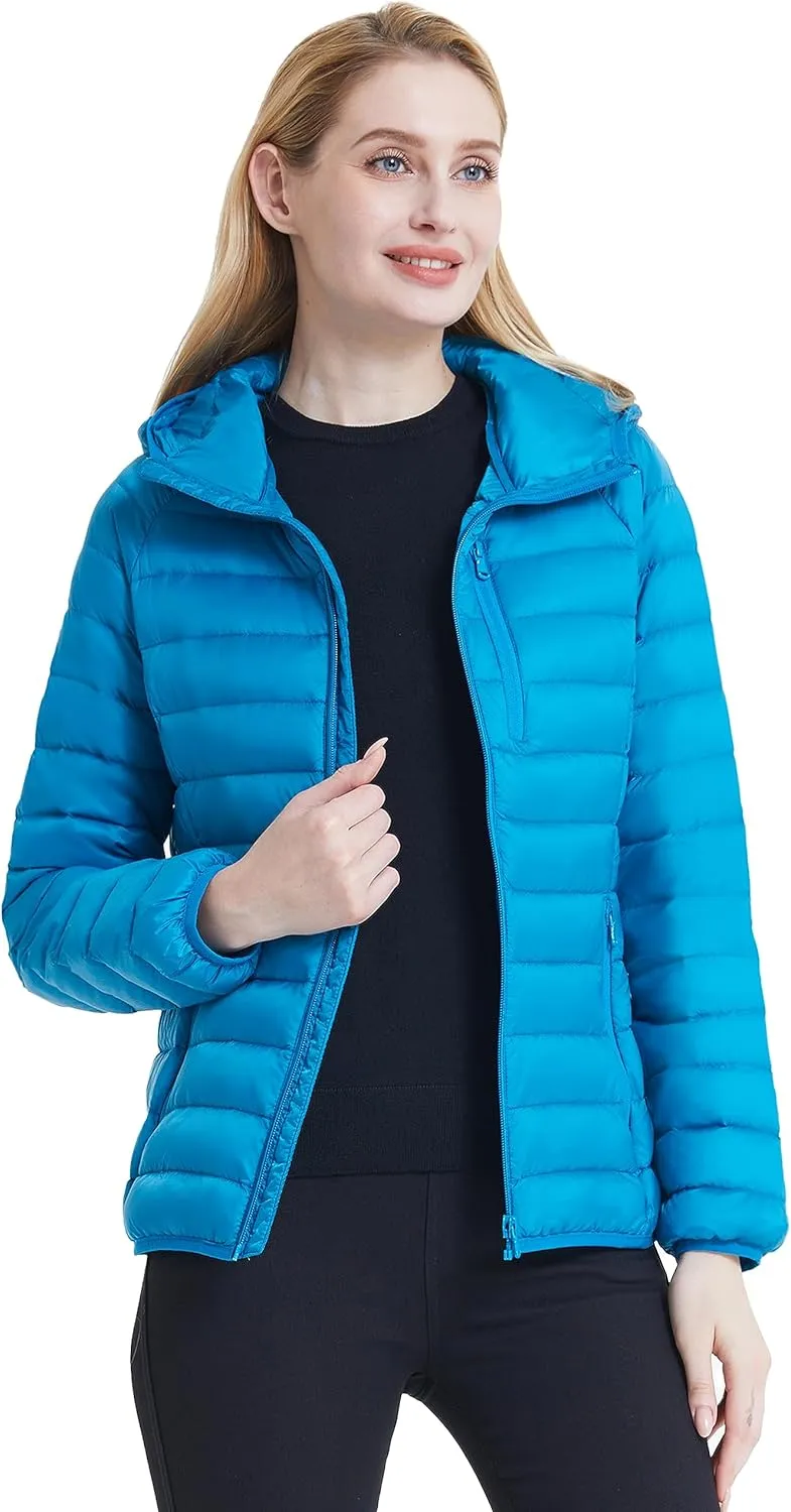 Wantdo Women's Packable Down Jacket Lightweight Puffer Jacket Hooded Winter Coat