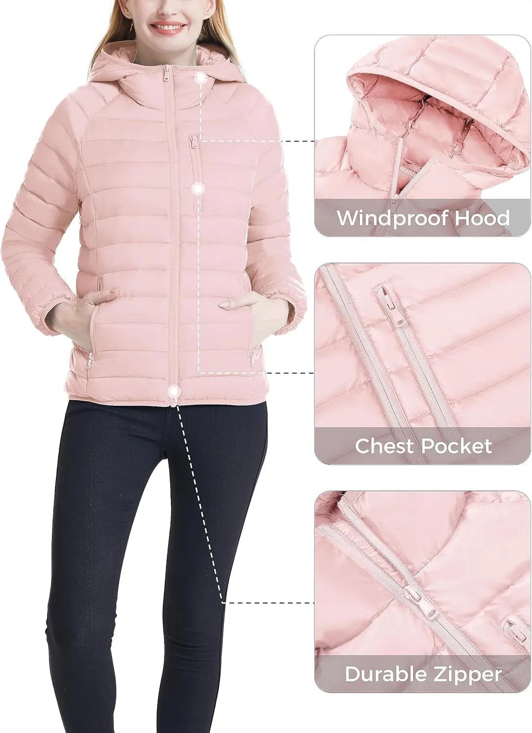 Wantdo Women's Packable Down Jacket Lightweight Puffer Jacket Hooded Winter Coat