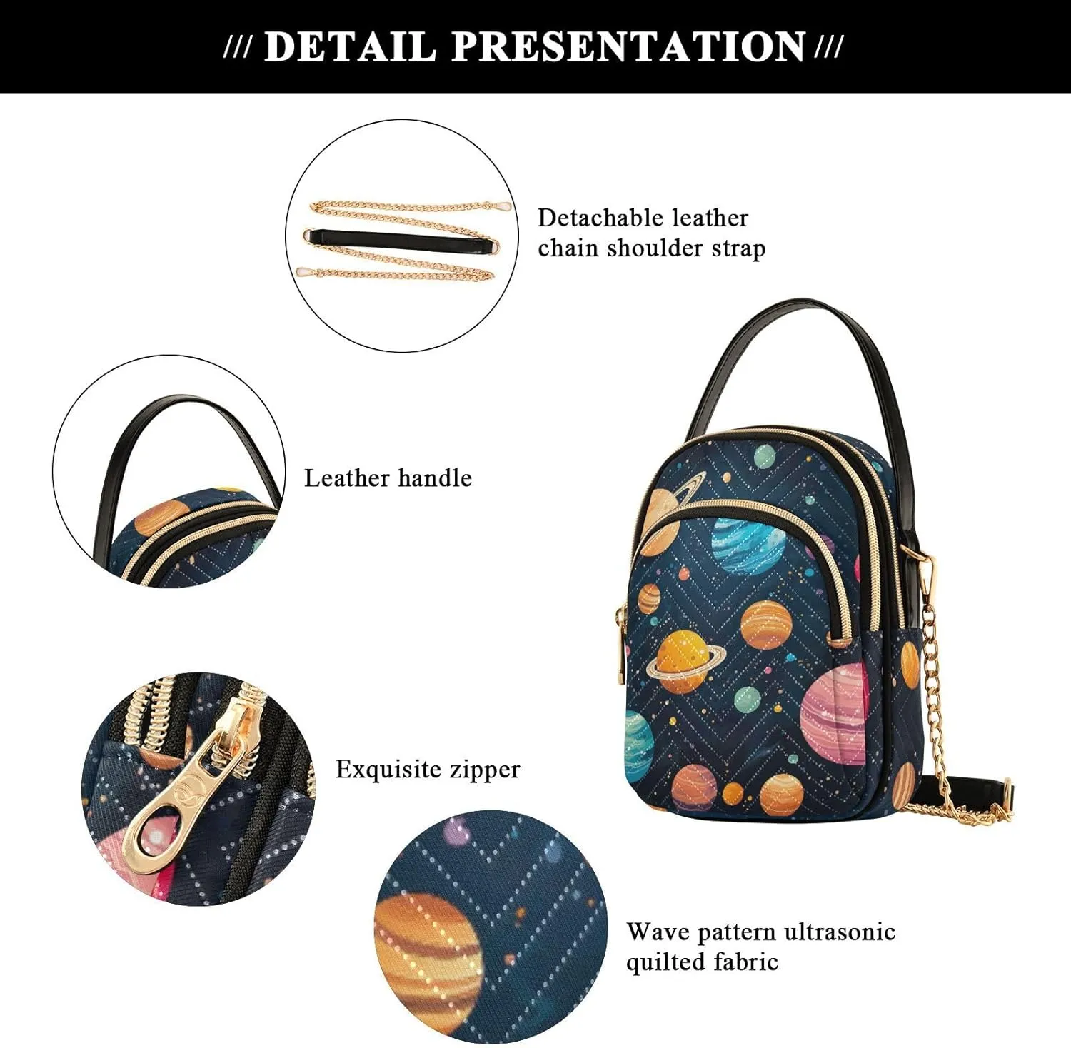 Watercolor Floral Border Women Crossbody Handbag, Crossbody Handbag with Chain Strap, Crossbody for Women Trendy