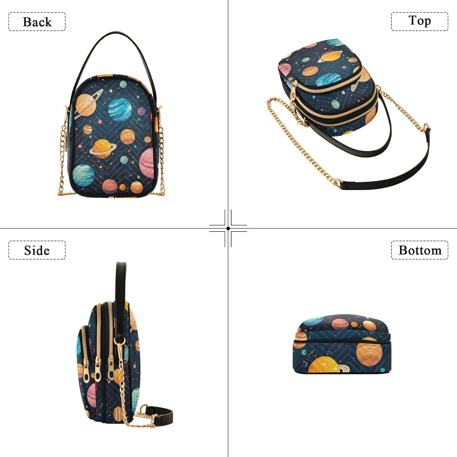 Watercolor Floral Border Women Crossbody Handbag, Crossbody Handbag with Chain Strap, Crossbody for Women Trendy