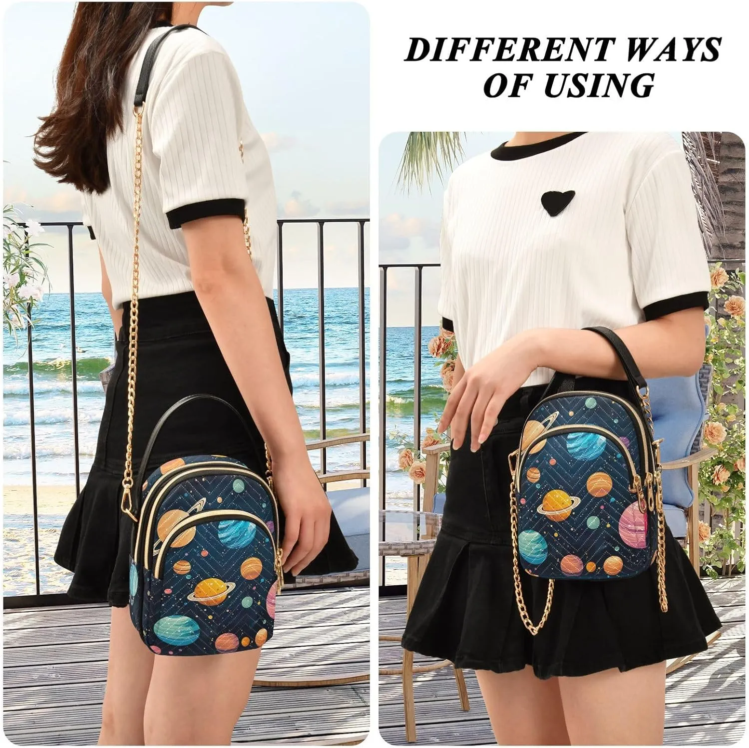 Watercolor Floral Border Women Crossbody Handbag, Crossbody Handbag with Chain Strap, Crossbody for Women Trendy