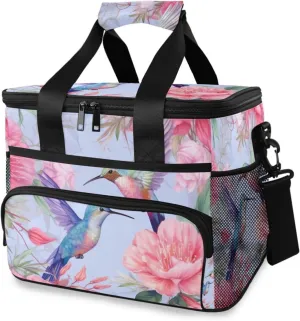 Watercolor Hummingbirds Lunch Bag for Women Men 15L Insulated Lunch Box Large Leakproof Cooler Bag with Adjustable Shoulder Strap for Adult Work Picnic