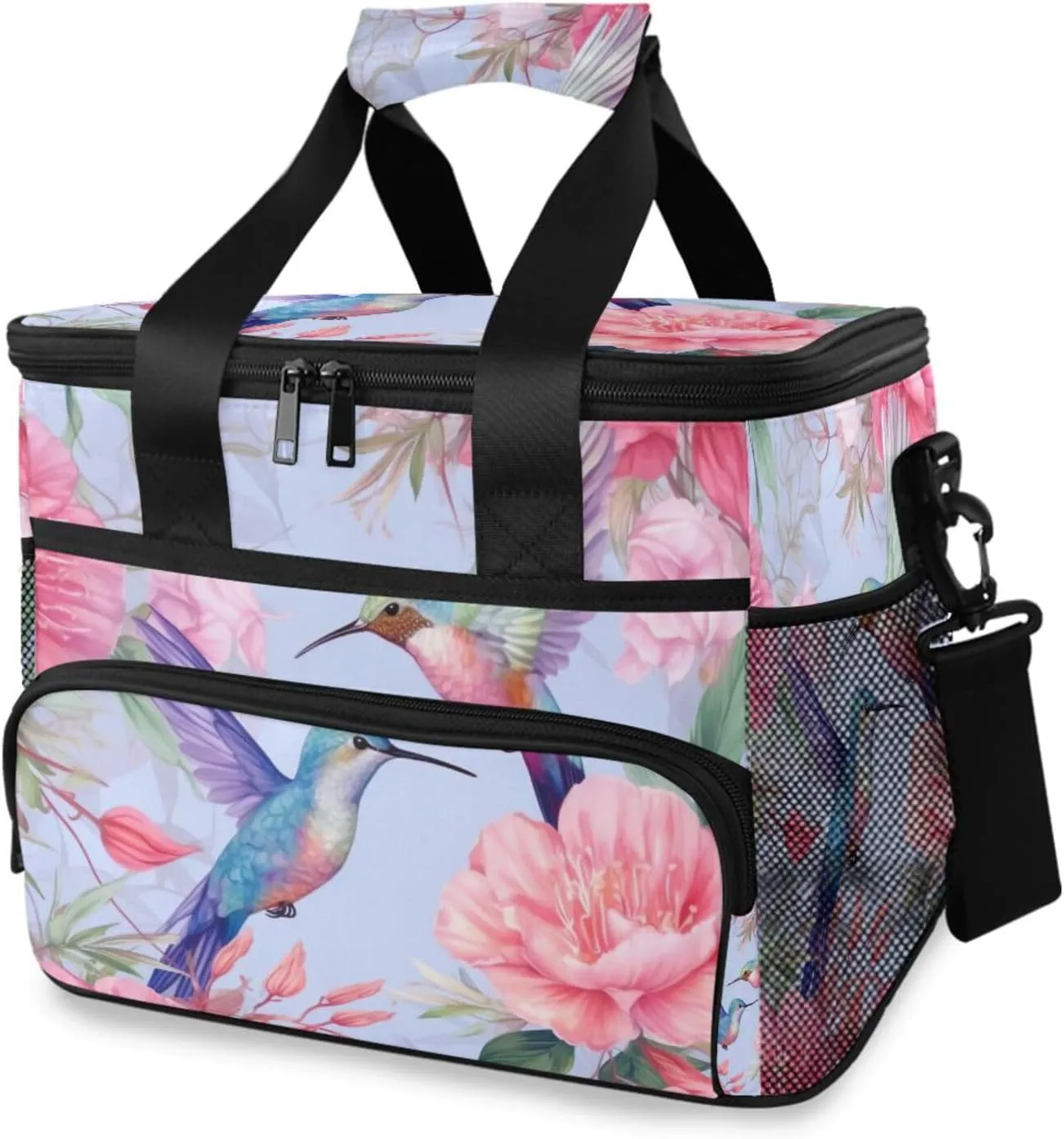 Watercolor Hummingbirds Lunch Bag for Women Men 15L Insulated Lunch Box Large Leakproof Cooler Bag with Adjustable Shoulder Strap for Adult Work Picnic