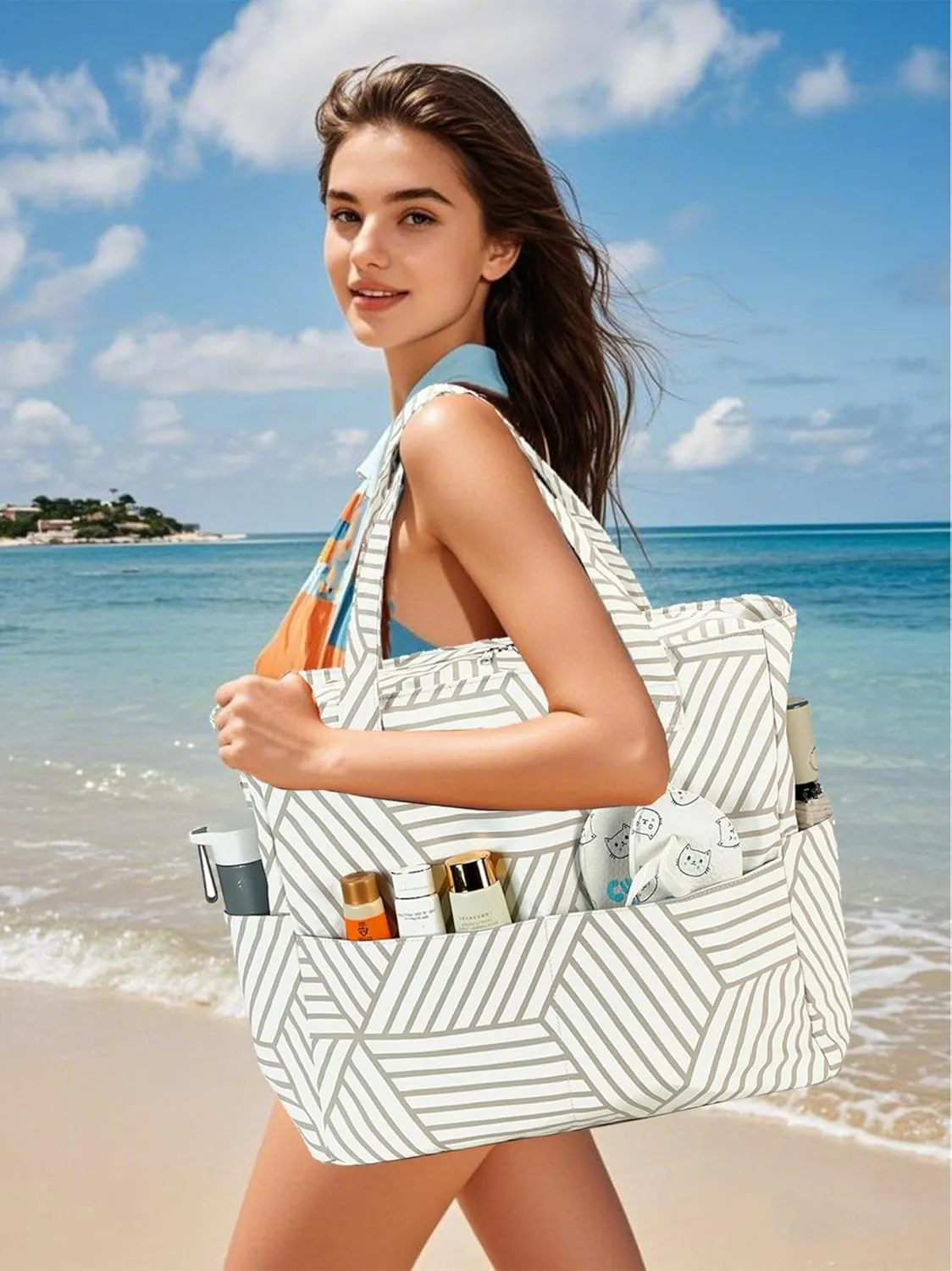 Waterproof Beach Tote Pool Bags for Women Ladies Extra Large Gym Tote Carry On Bag With Wet Compartment for Weekender Travel