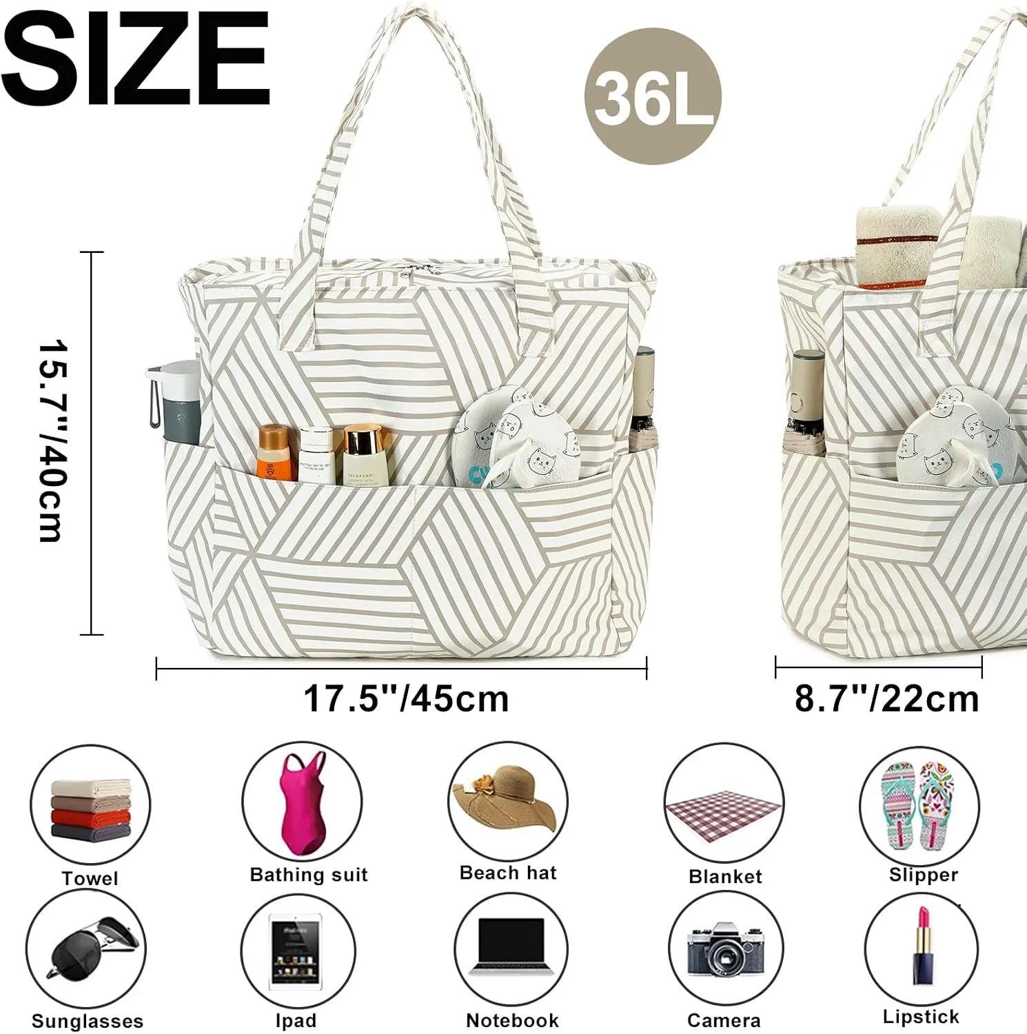 Waterproof Beach Tote Pool Bags for Women Ladies Extra Large Gym Tote Carry On Bag With Wet Compartment for Weekender Travel