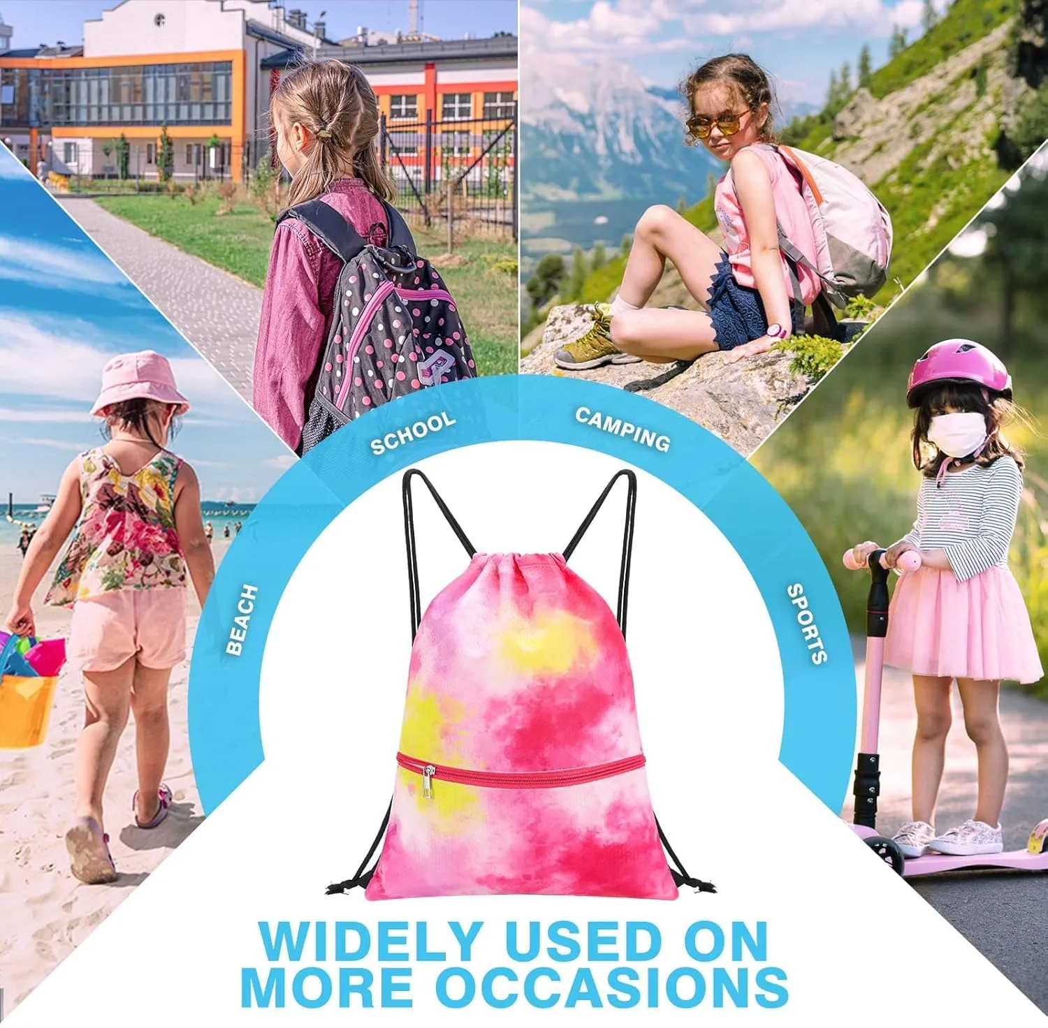 WAWSAM Drawstring Backpack - Drawstring Bags for Kids Swim Bag for Beach