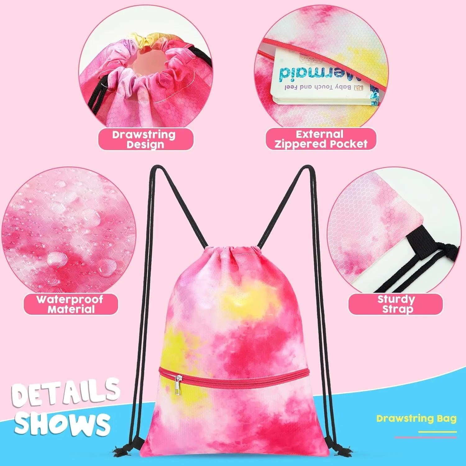 WAWSAM Drawstring Backpack - Drawstring Bags for Kids Swim Bag for Beach