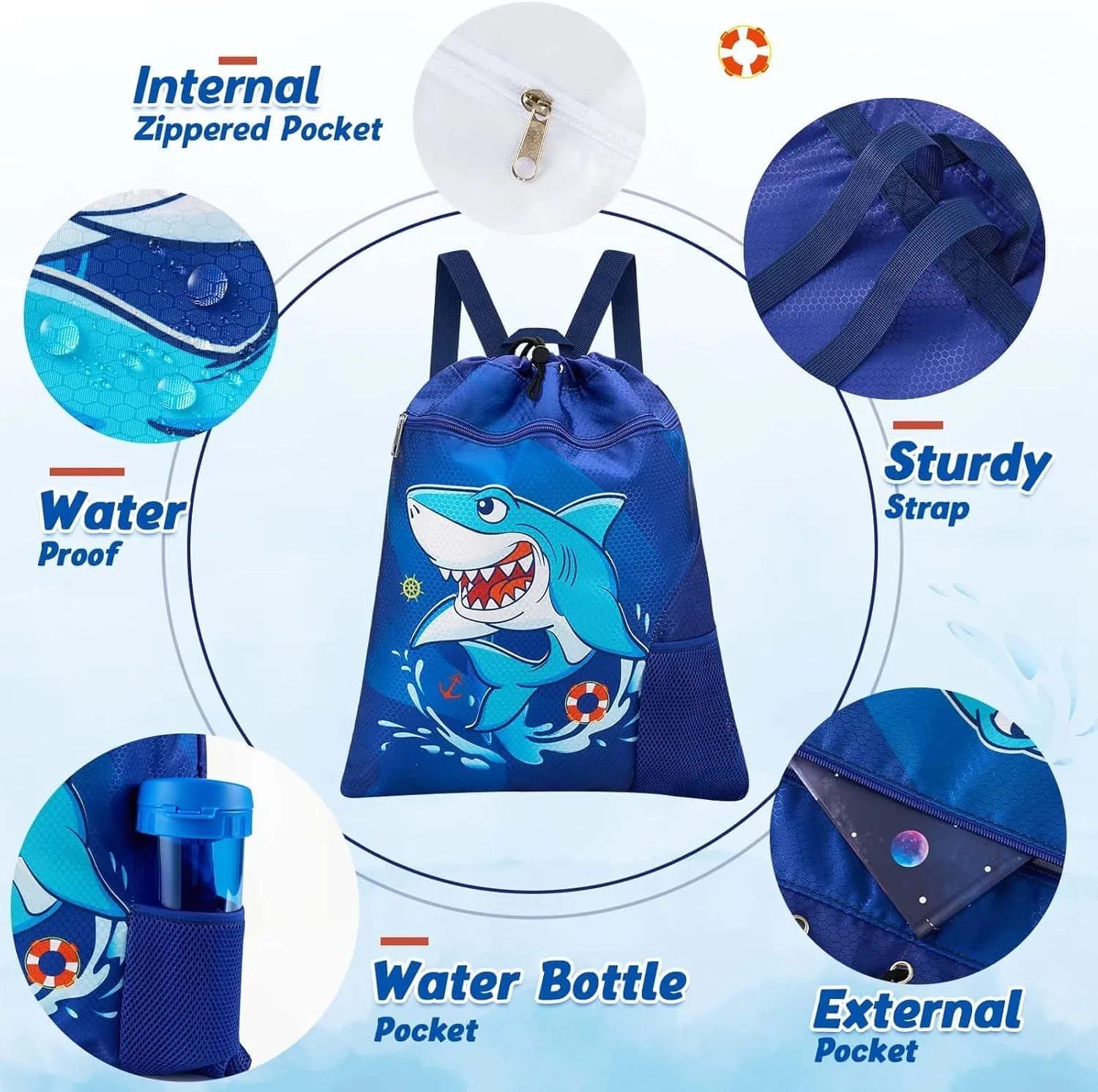 WAWSAM Gym Drawstring Backpack String Bag - 15” x 17” Sports Gym Bag for Kids Waterproof Swimming Beach Shopping Yoga Bag
