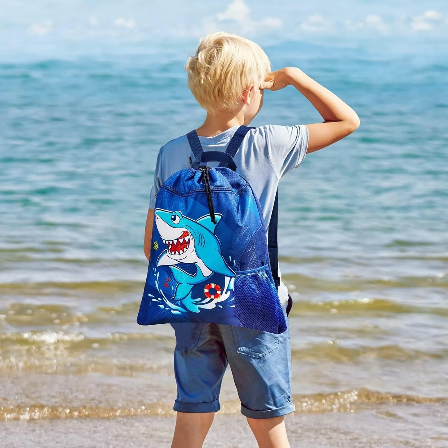 WAWSAM Gym Drawstring Backpack String Bag - 15” x 17” Sports Gym Bag for Kids Waterproof Swimming Beach Shopping Yoga Bag