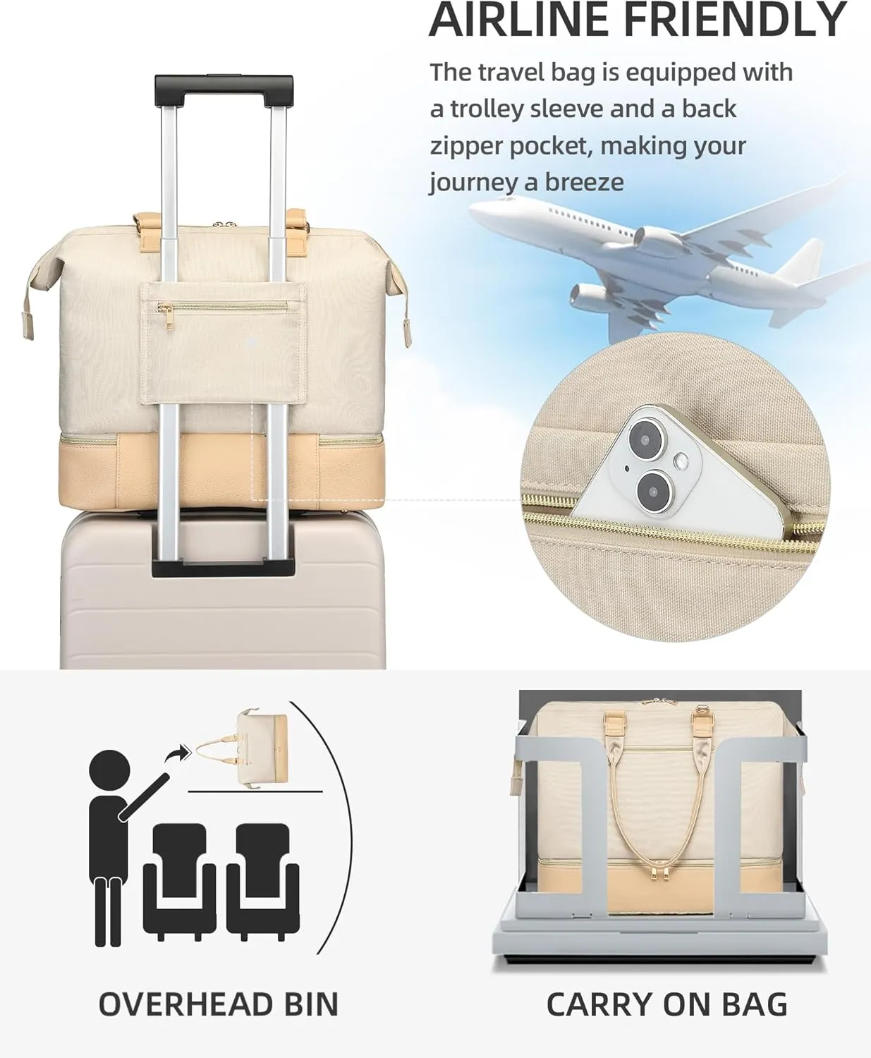 Weekender Bags for Women, Large Duffle Travel Tote Bag with Shoe Compartment,Personal Item Carry On Overnight Hospital Bag
