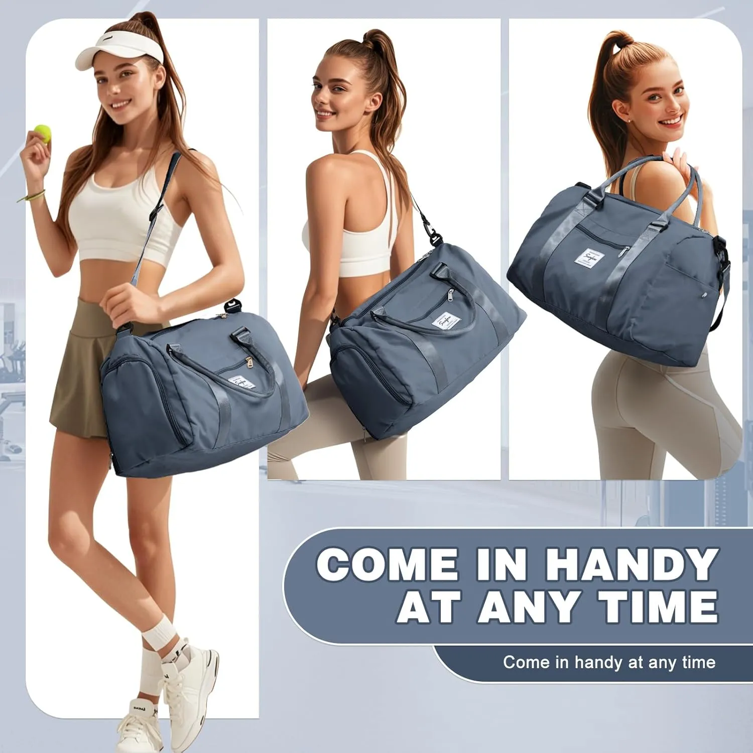Weekender Duffel Bags for Women, Travel Totes Bag for Airplane, Cute Sports Gym Dance Overnight Luggage Bag with Wet Pocket Shoe Compartment, Carry On Hospital Bag for Labor and Delivery Haze blue
