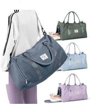 Weekender Duffel Bags for Women, Travel Totes Bag for Airplane, Cute Sports Gym Dance Overnight Luggage Bag with Wet Pocket Shoe Compartment, Carry On Hospital Bag for Labor and Delivery Haze blue