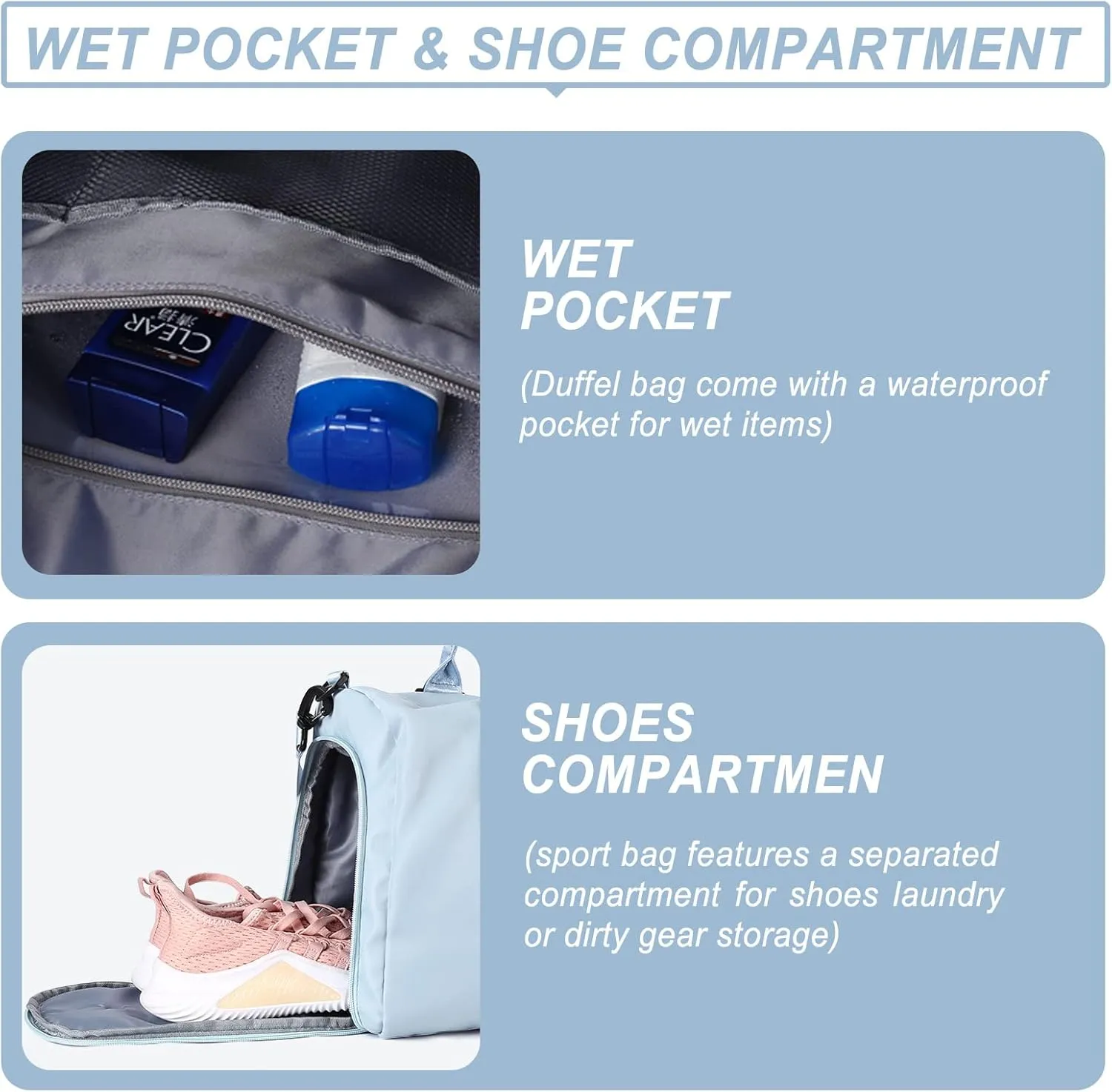 Weekender Gym Duffel Bags for Women Blue with Toiletry Bag