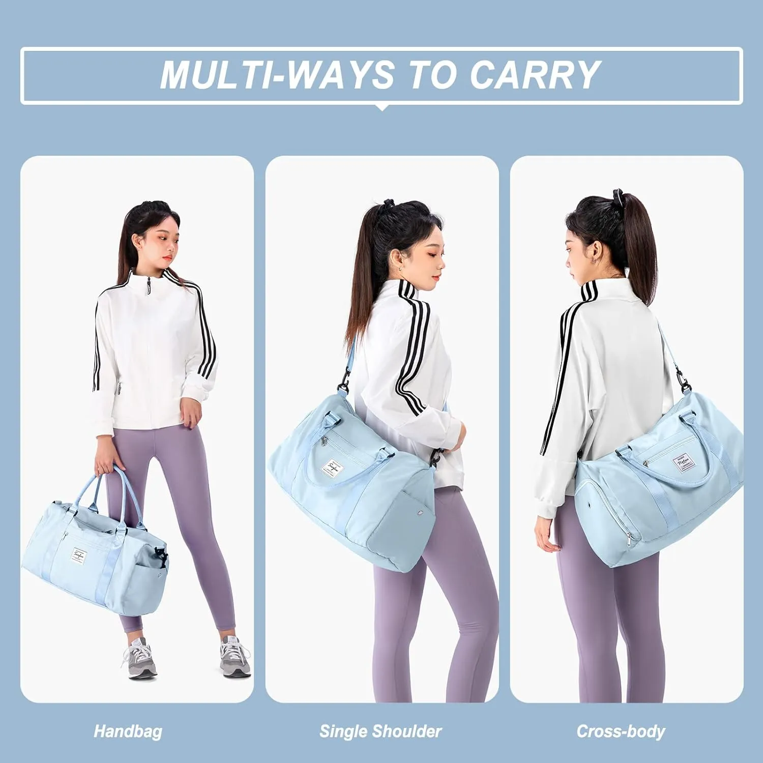 Weekender Gym Duffel Bags for Women Blue with Toiletry Bag