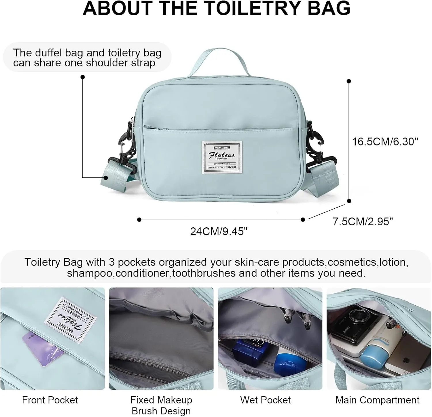 Weekender Gym Duffel Bags for Women Blue with Toiletry Bag