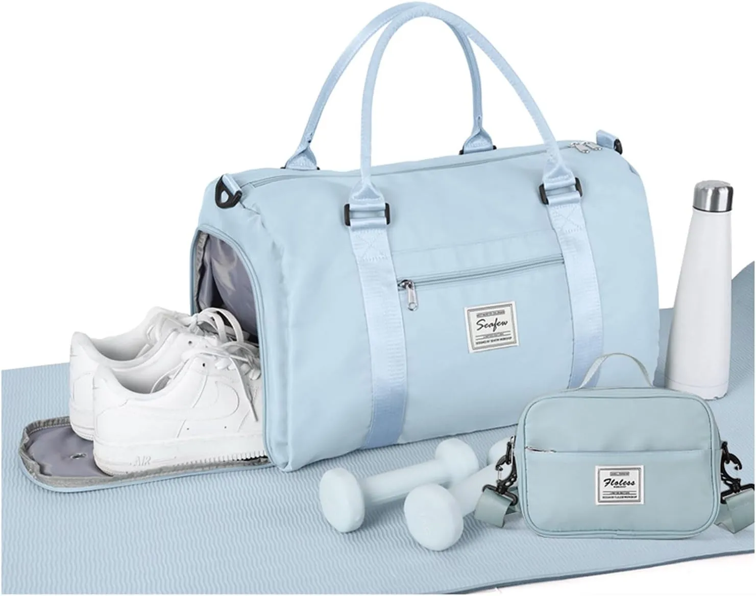 Weekender Gym Duffel Bags for Women Blue with Toiletry Bag