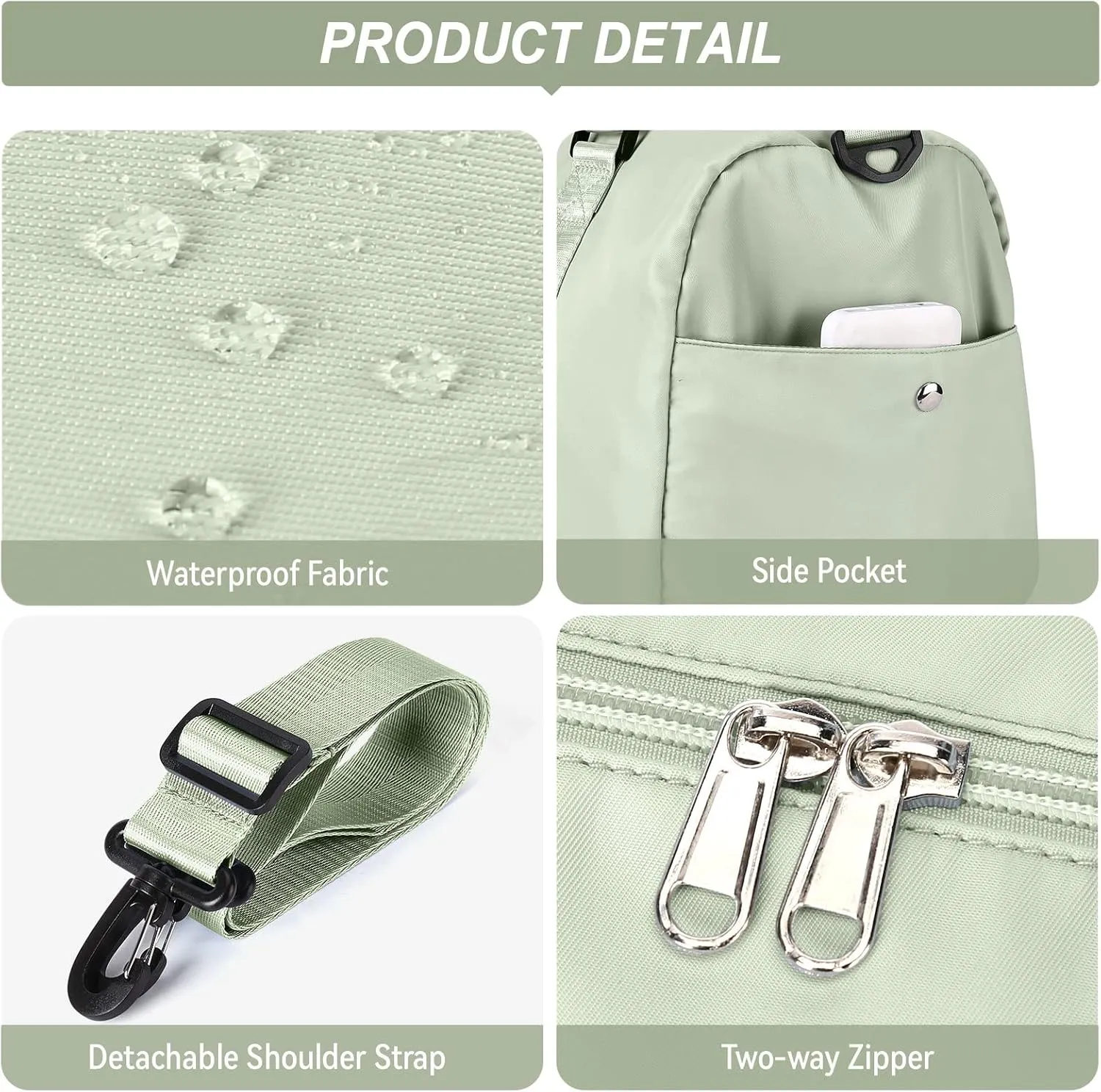 Weekender Gym Duffel Bags for Women Light Green with Toiletry Bag