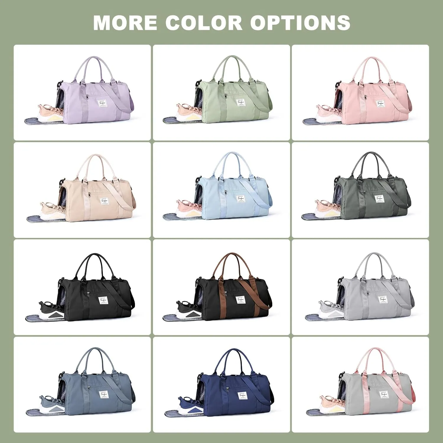 Weekender Gym Duffel Bags for Women Light Green with Toiletry Bag