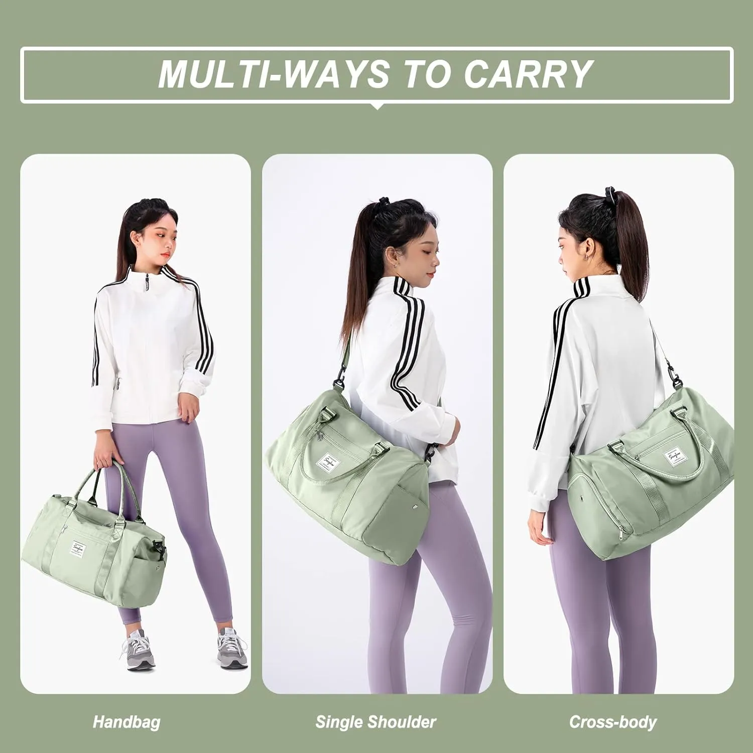 Weekender Gym Duffel Bags for Women Light Green with Toiletry Bag