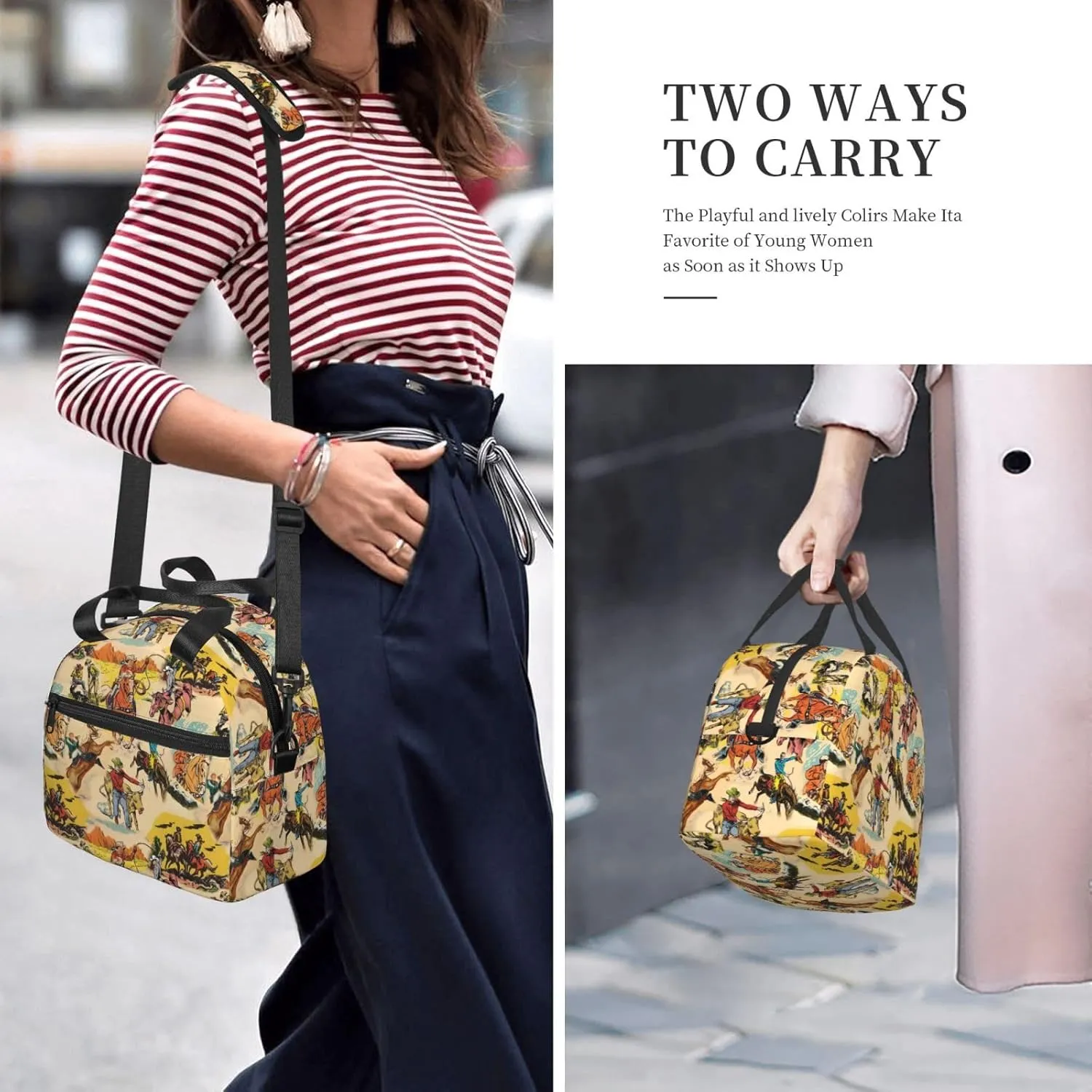 Western Lunch Box for Women Leakproof Cow Print Insulated Lunch Tote Bag for Work/Office/Travel/Picnic (#2-Western Collage)