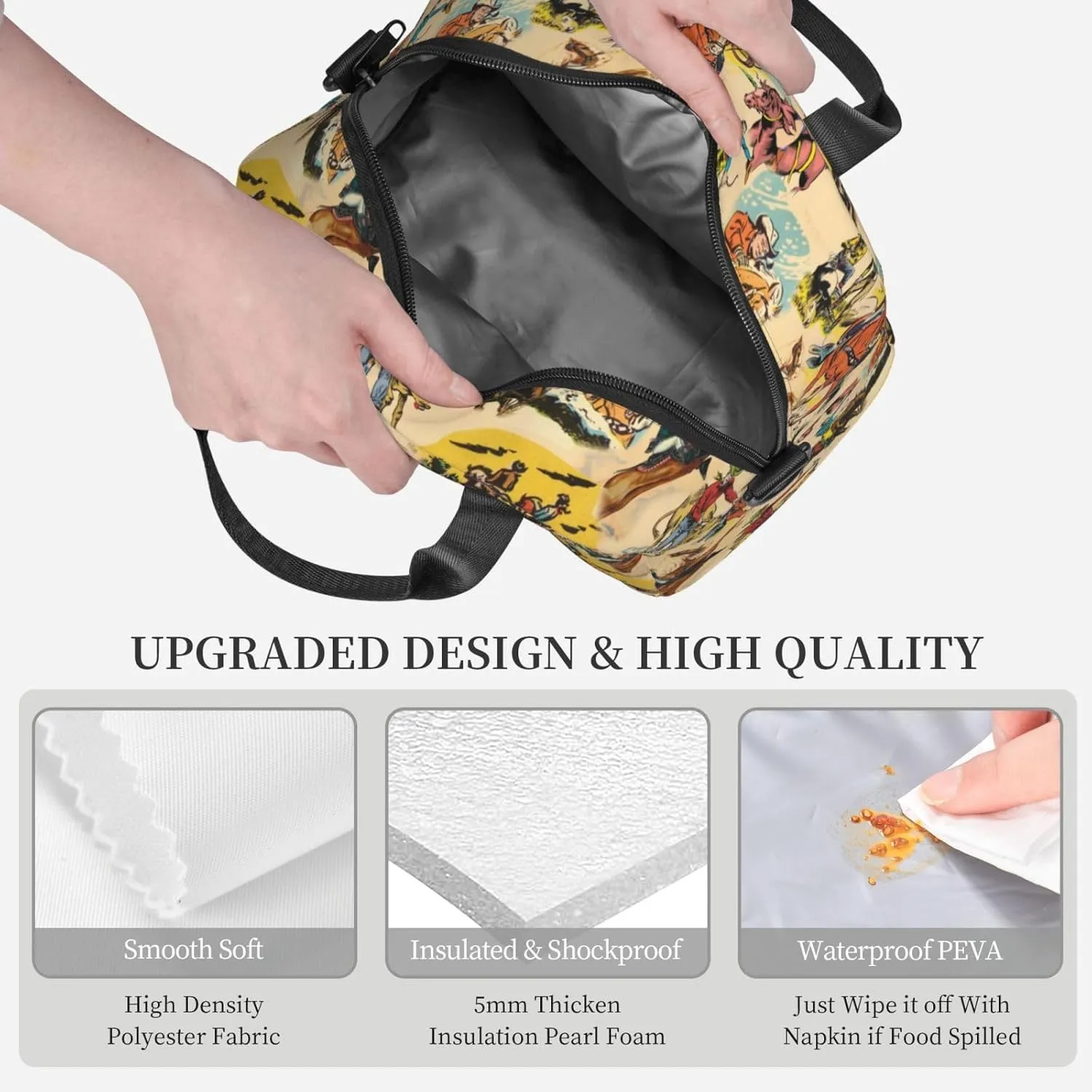 Western Lunch Box for Women Leakproof Cow Print Insulated Lunch Tote Bag for Work/Office/Travel/Picnic (#2-Western Collage)