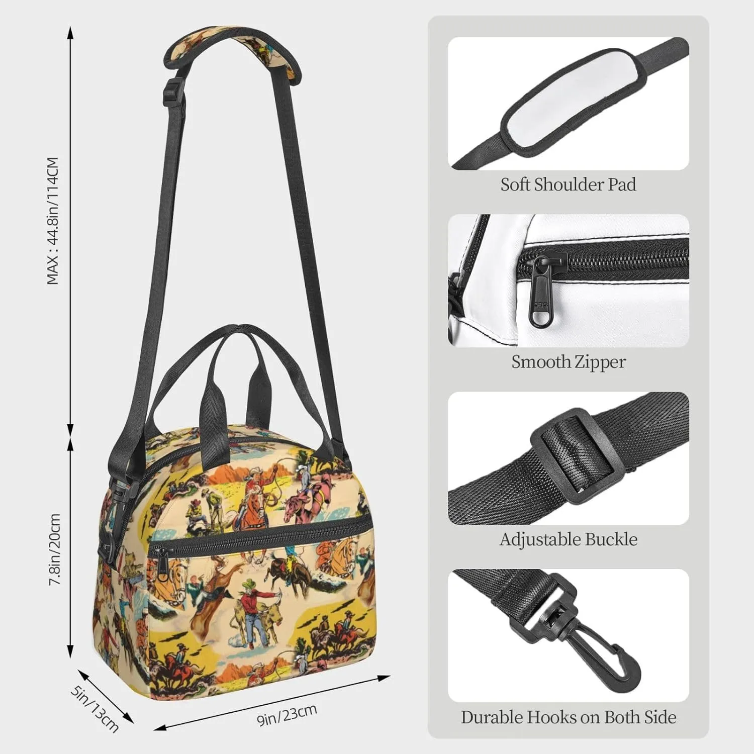 Western Lunch Box for Women Leakproof Cow Print Insulated Lunch Tote Bag for Work/Office/Travel/Picnic (#2-Western Collage)