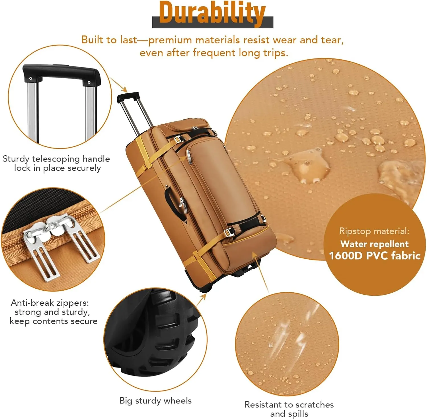 Wheeled Duffle Bag Luggage for Travel-Rolling Duffle Bag with Wheels-100L Large Heavy Duty Duffle Bag with Wheels and Handle,5 Handles, Compression Straps,Expandable Luggage Roller Duffle (Brown)