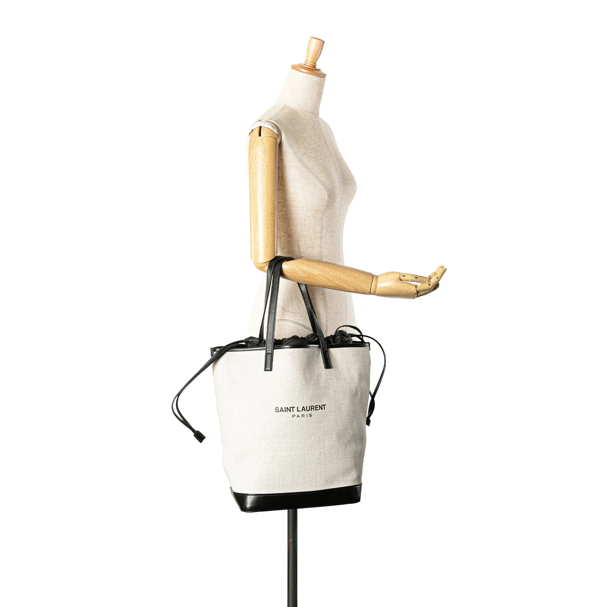 White Saint Laurent Canvas Teddy Drawstring Shopping Tote
