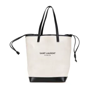 White Saint Laurent Canvas Teddy Drawstring Shopping Tote
