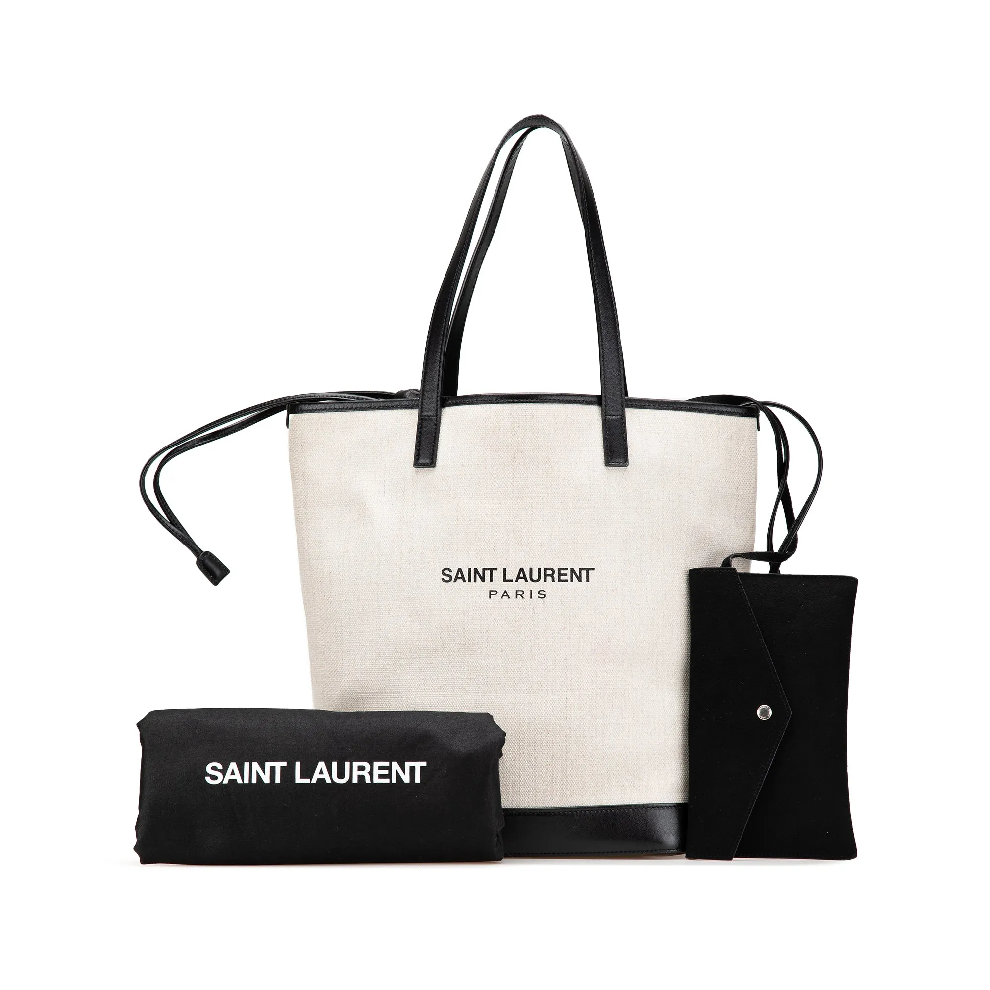 White Saint Laurent Canvas Teddy Drawstring Shopping Tote
