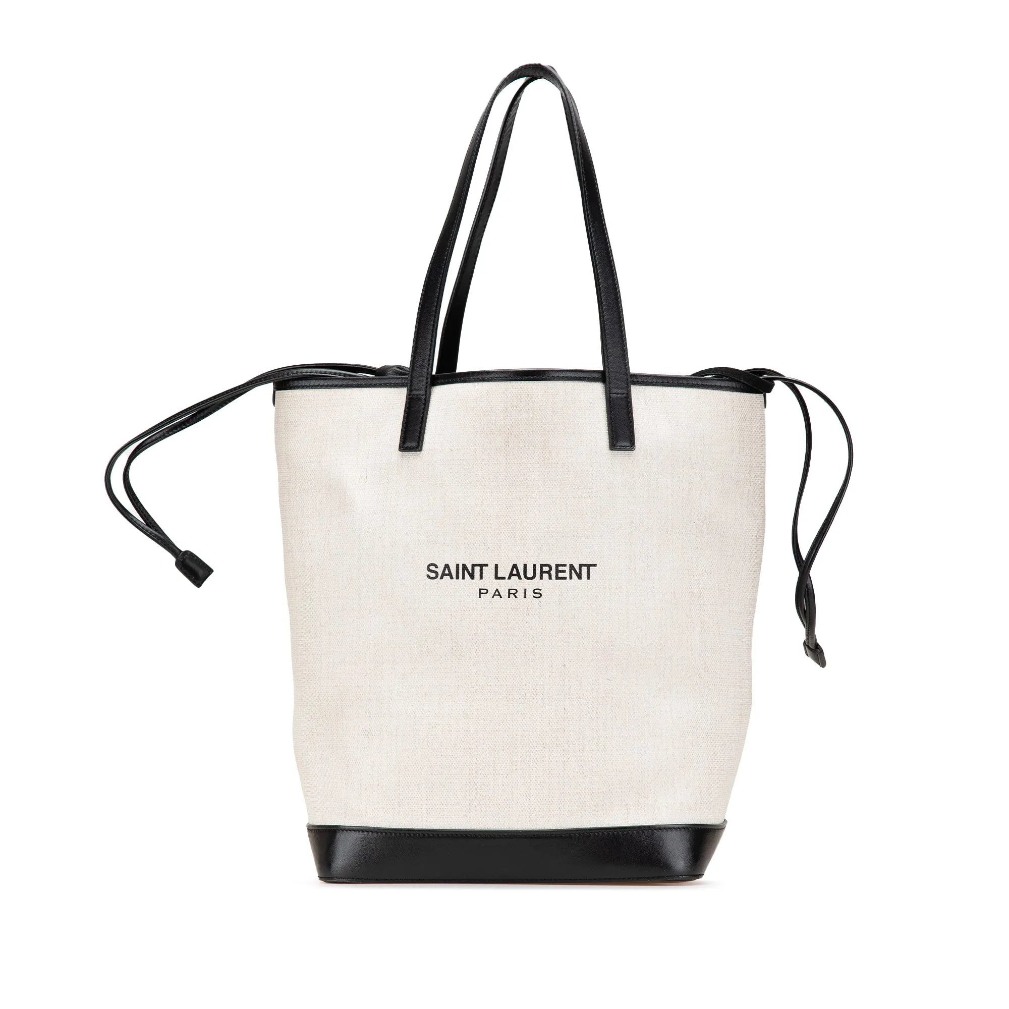White Saint Laurent Canvas Teddy Drawstring Shopping Tote