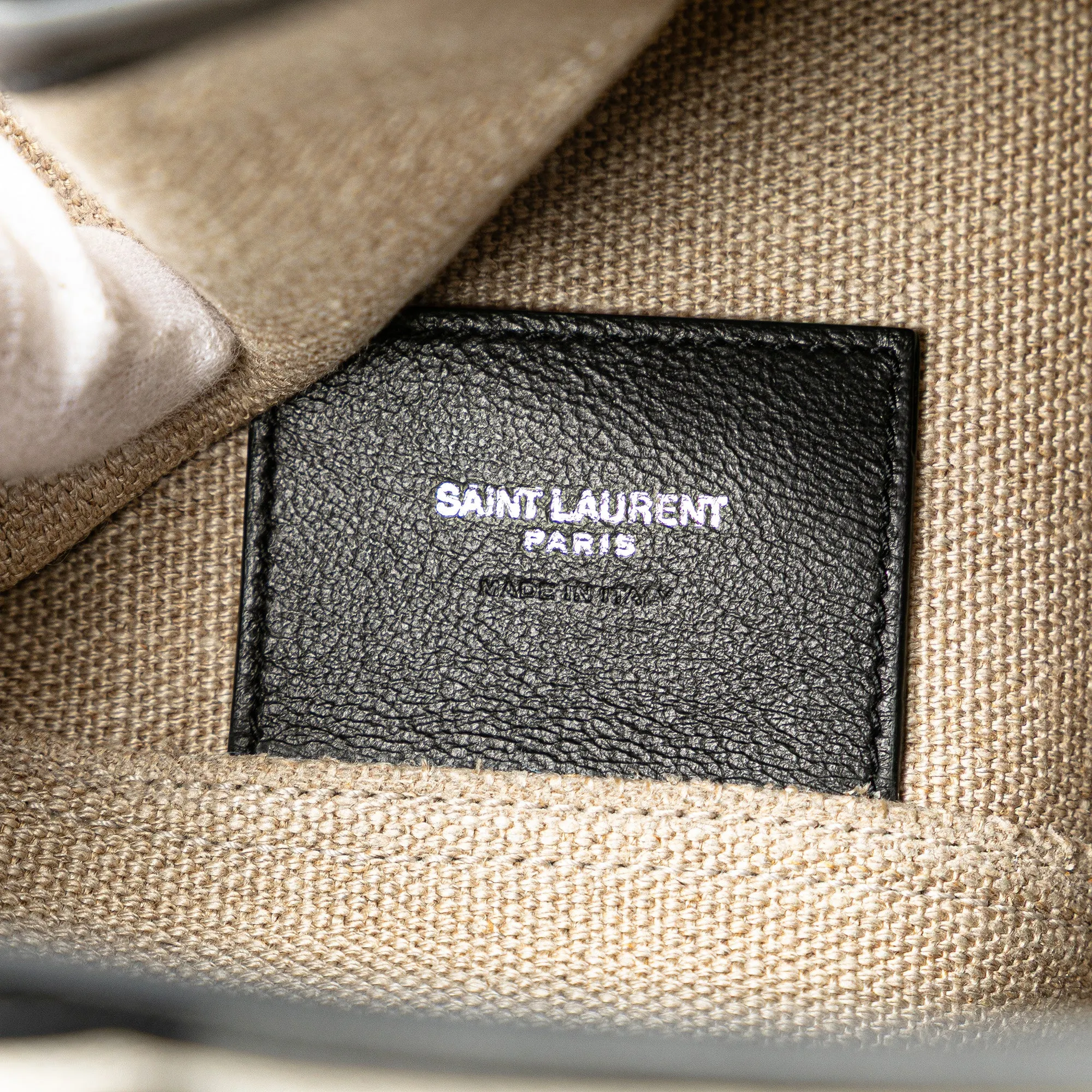 White Saint Laurent Canvas Teddy Drawstring Shopping Tote
