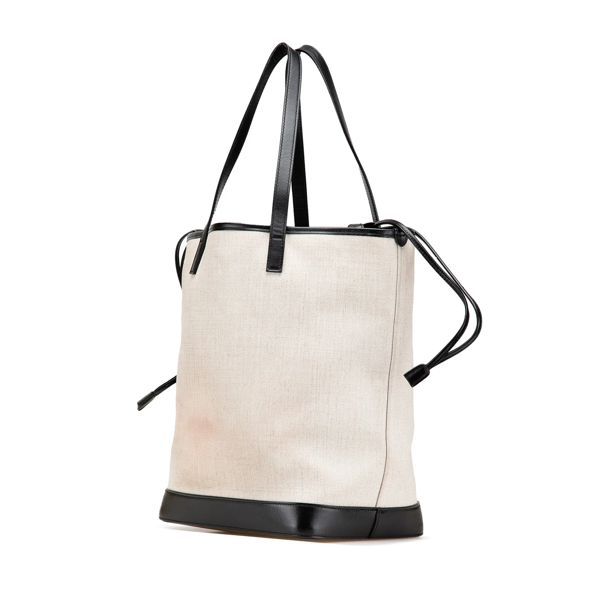 White Saint Laurent Canvas Teddy Drawstring Shopping Tote