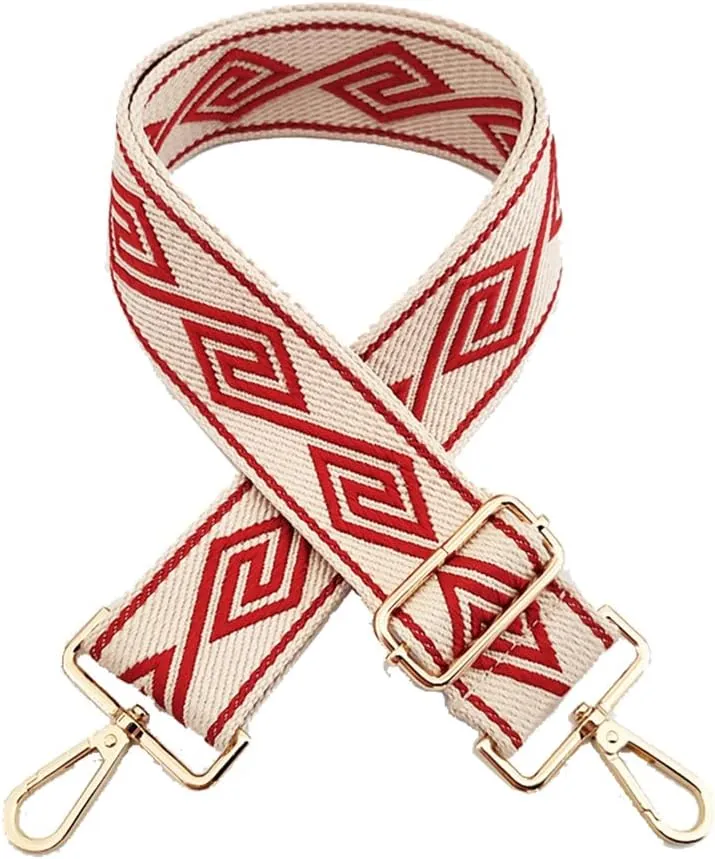 Wide Diamond Pattern Purse Bag Strap Replacement Adjustable Crossbody Handbag Purse Strap Handbag Strap Extender (Red)