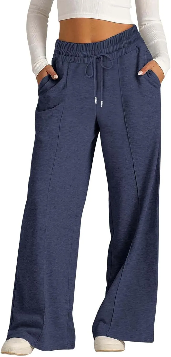 Wide Leg Sweatpants Women High Waisted Drawstring Yoga Casual Lounge Sweat Pants with Pockets