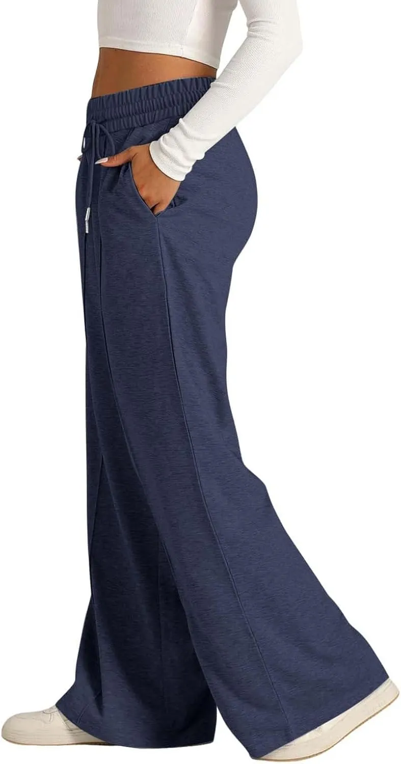Wide Leg Sweatpants Women High Waisted Drawstring Yoga Casual Lounge Sweat Pants with Pockets