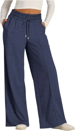 Wide Leg Sweatpants Women High Waisted Drawstring Yoga Casual Lounge Sweat Pants with Pockets