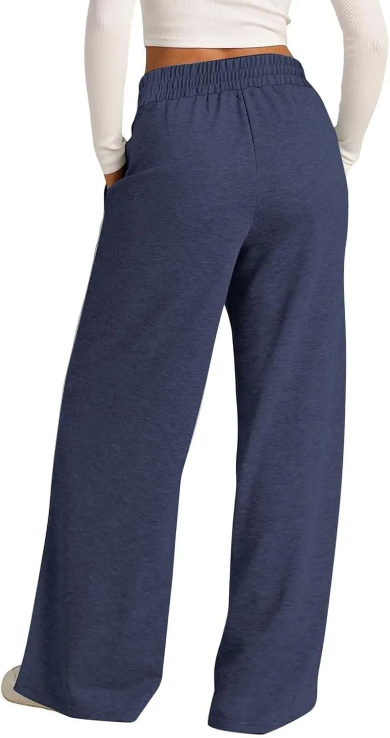 Wide Leg Sweatpants Women High Waisted Drawstring Yoga Casual Lounge Sweat Pants with Pockets